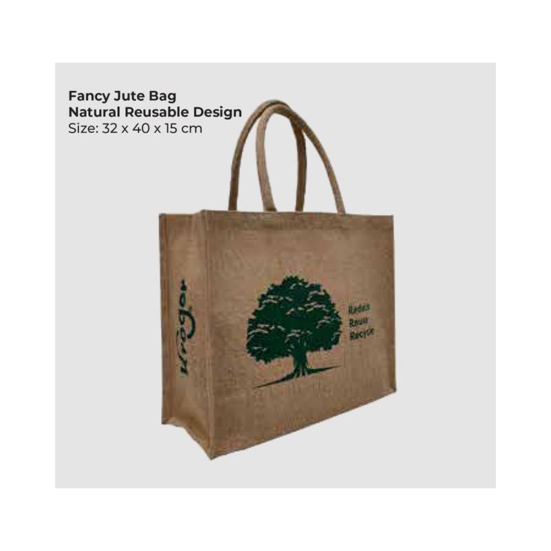 Natural Reusable Design Fancy Jute Bag  With Logo